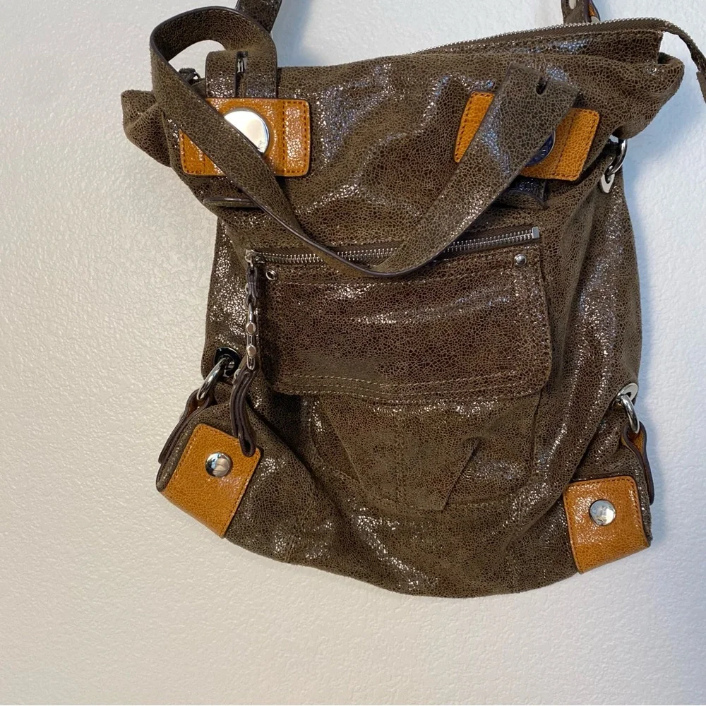B.Makowsky Vintage Metallic Toned Brown Genuine Leather Handbag Gently Used